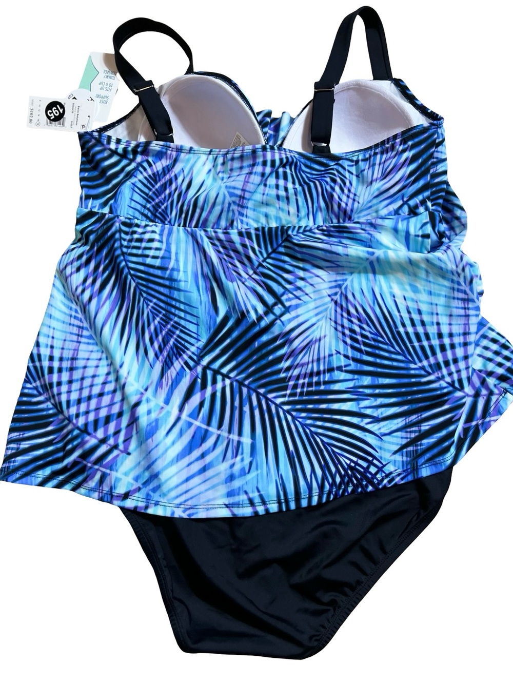 Swim Solutions women’s Triple Tier One Piece Swimsuit Blue Palm Print Size 18 - Picture 3 of 12